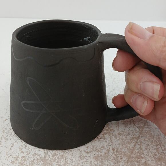 Black Ceramic Mug Det Gamle Pottemageri Denmark Atomic Starburst Pottery Cup MCM - Picture 8 of 8